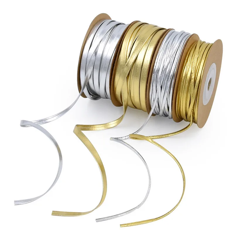 15 Meters Flat Metallic Polyester String Cord Gold Leather Strap Rope Braiding Strip Thread for Jewelry Making Crafts