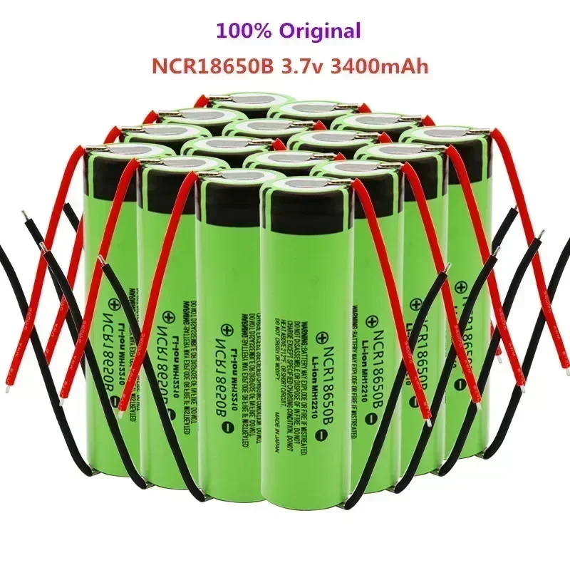 3400mAh NCR18650B Lithium Battery Rechargeable 3.7V for Flashlight Wire Assembly Long Lasting