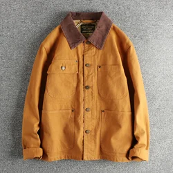 Heavy woven canvas American vintage cargo jacket male tough man trend all-match youth coat top