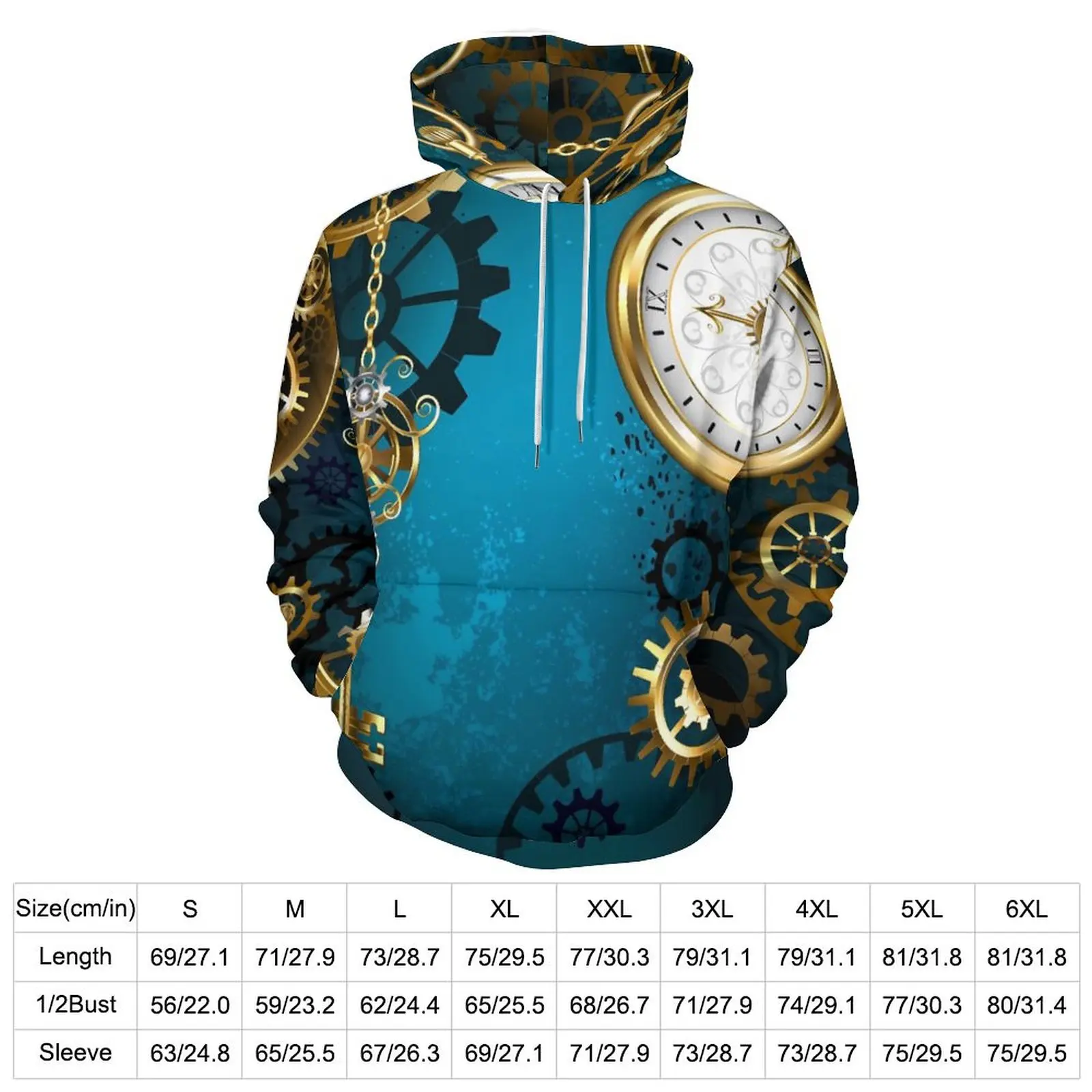 Steampun Clock Casual Hoodies Men Skeleton Key Print Kawaii Design Sweatshirts Winter Long Sleeve Loose Oversized Hoodie