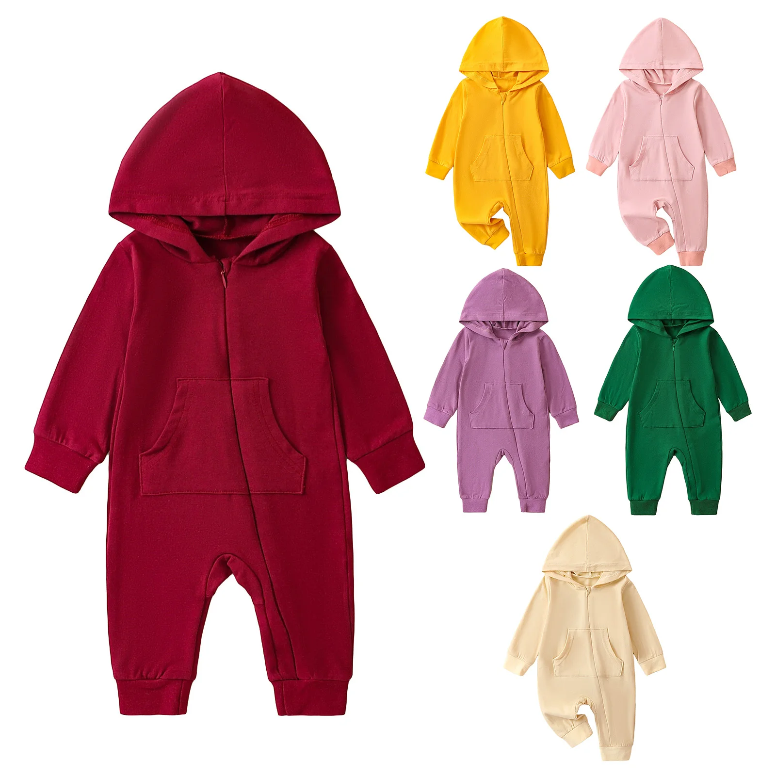 بوديكوكو-طويلة الأكمام رومبير مع سستة للطفل فتاة و صبي ، بلون بذلة مع جيب ، لطيف الملابس لحديثي الولادة #1