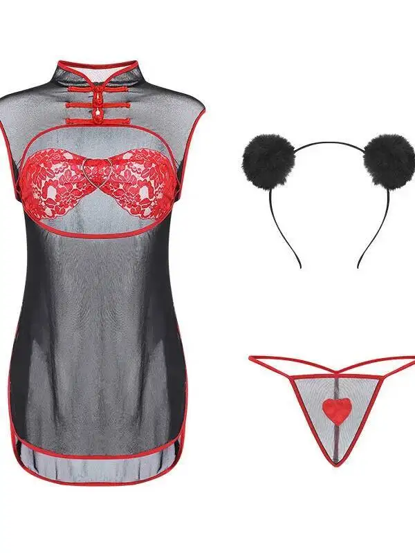 Sexy doce malha puro desejo vestido de corte baixo abotoado cheongsam oco para fora vestido pendurado pescoço sem mangas encantador casaul e6tl