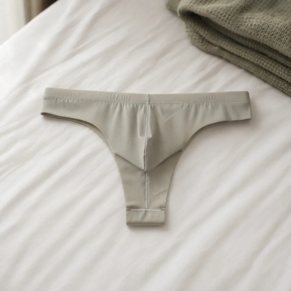 Soft Low Waist Men Ice Silk Thongs Underpants Thin Men's Panties Lingerie T-back Male Briefs Summer