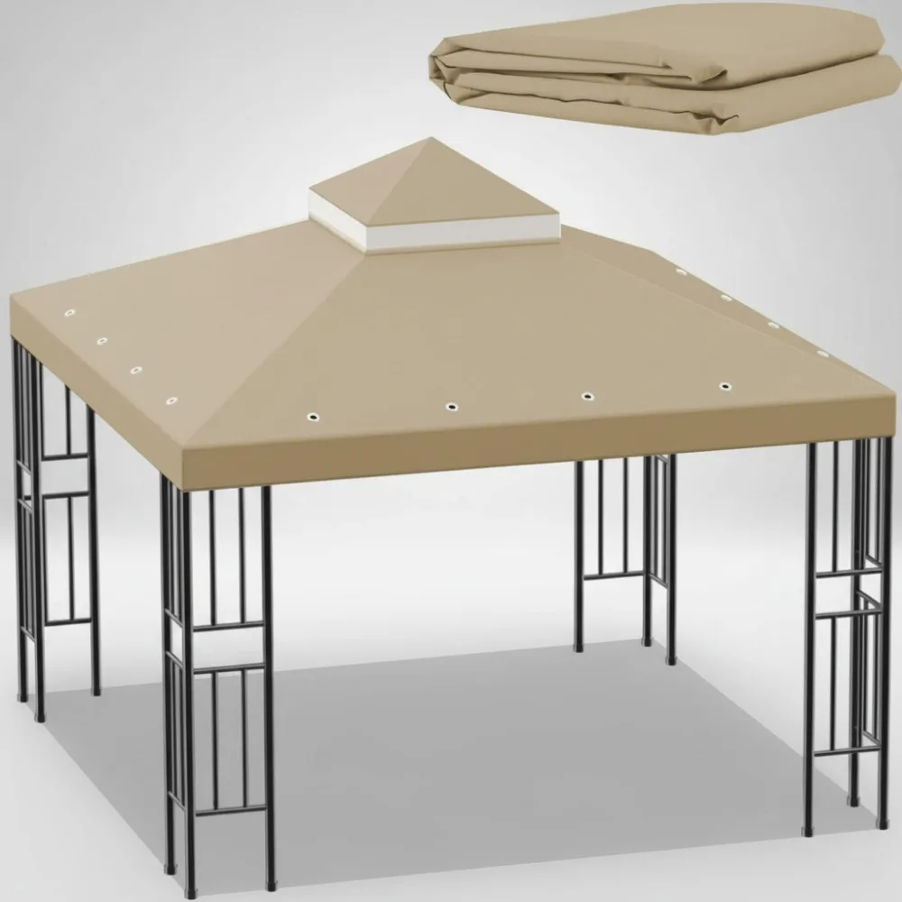 

10x10 FT Double Tiered Gazebo Replacement Canopy Top Cover - UV Protected Waterproof Outdoor BBQ Grill Shelter (Brown)
