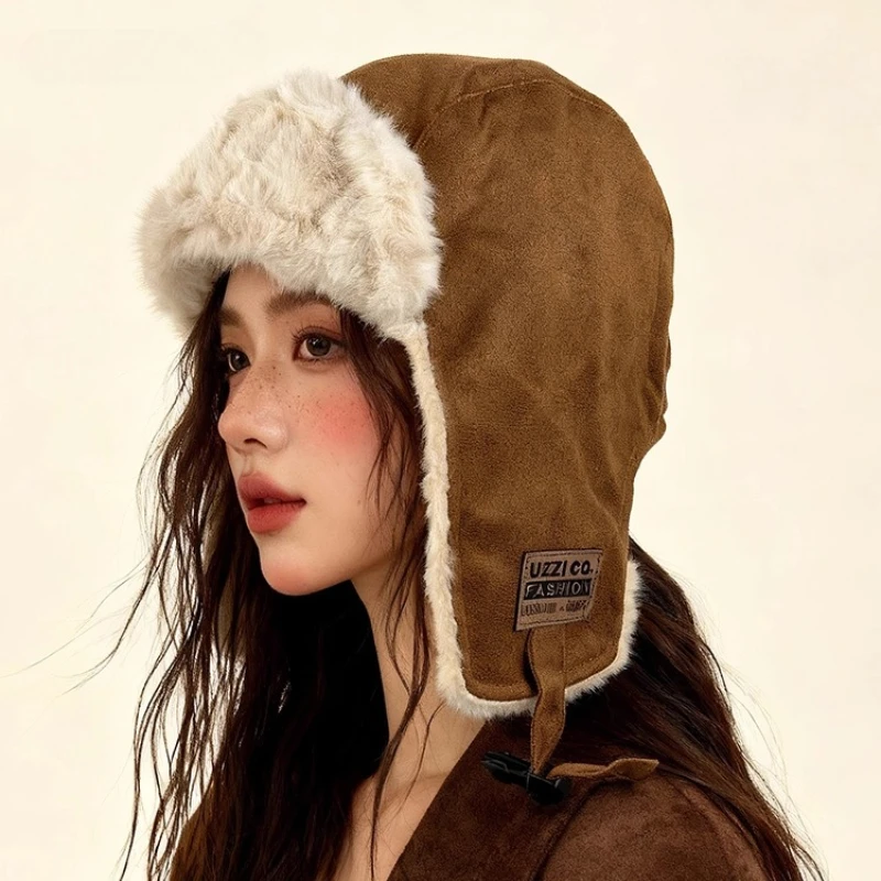 قبعة منفوخة من جلد الغزال الرجعية لخريف وشتاء قبعات Lei Feng الدافئة للرجال والنساء مع قبعات ركوب حماية الأذن المخملية #1