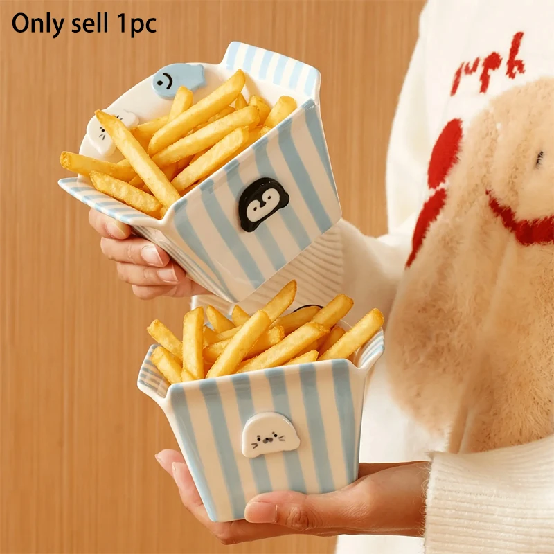 1 Stück Pinguin-gestreifte Keramikschale, Schale für Fischchips und Brathähnchen, exquisite und stilvolle Keramik-Snackschale, geeignet als dekoratives Tischgeschirr für Zuhause, Dessertschale für Partys, Aufbewahrungsschale für Gabeln und Löffel, Geschenk, Feiertagsdekoration. – Detail 9