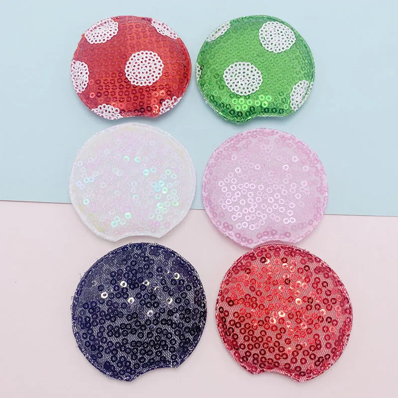 24Pcs 6CM Two Side Sequin Cat Ear Padded Appliques For Children Hat Sewing DIY Headband Hair Clip Accessories Patches