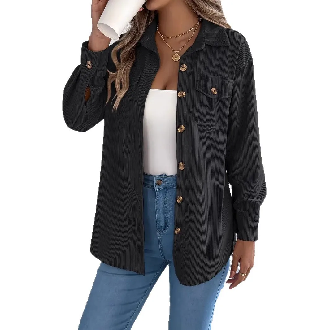 Loose Fit Long Sleeve Coat with Pocket Single Breasted Multi Button Winter Patchwork Lapel Collar Mid Length Casual Women Jacket