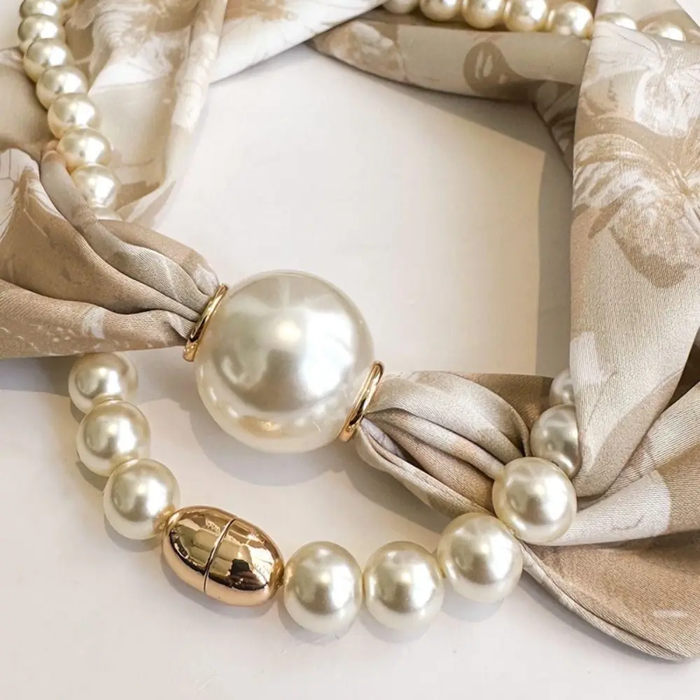 Silk Material Magnetic Pearl Scarf Long Style Small Pearl Long Thin Shawl Magnetic Buckle Magnetic Buckle Scarf Neck Protection