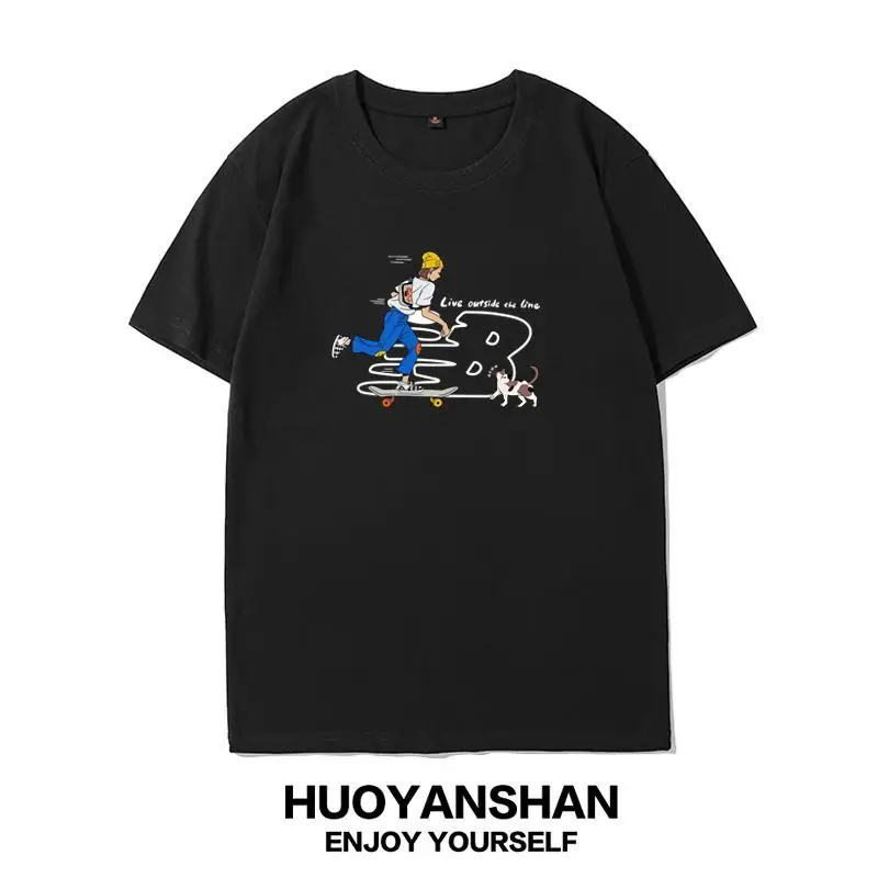 

NB1 Camiseta Estampada De Algodón De Manga Corta, Articulación Masculina Y Femenina, Marca De Moda, Pareja, Monopatín