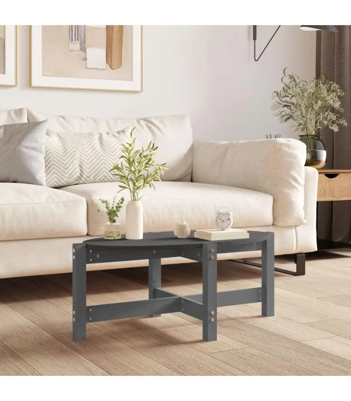 Coffee tables gray pine solid wood coffee table 87x48x35 cm