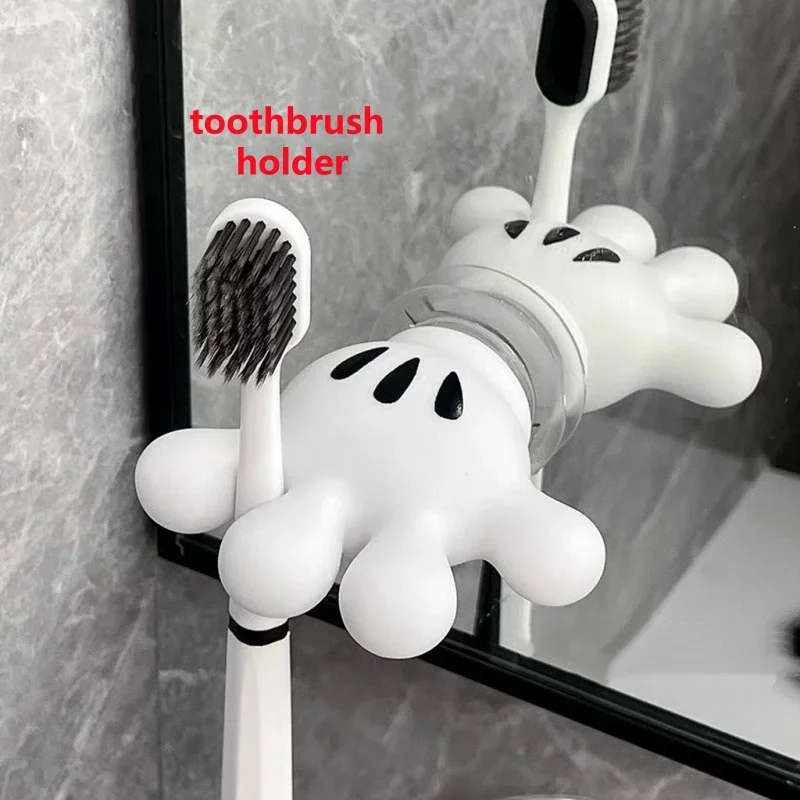 Cute Mickey Toothbrush Holder & Data Cable Winder, Palm Suction Cup Traceless Hook, Multi-function Bathroom Towel Organizer Rack