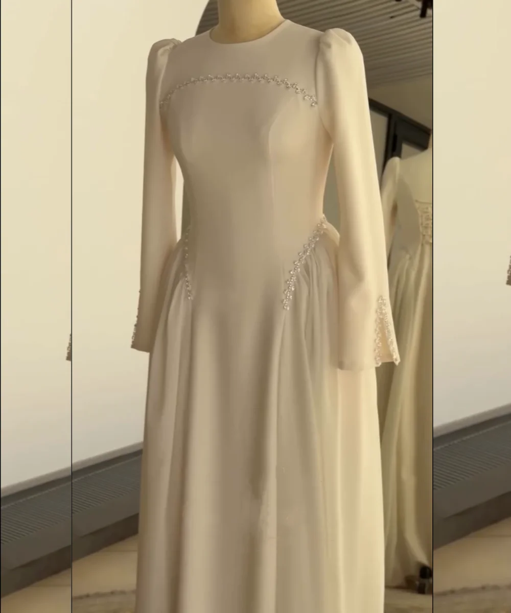 Customized Exquisite Jersey Pleat Sequined A-line O-Neck Long Bespoke Occasion Luxury Party Dresses Matching