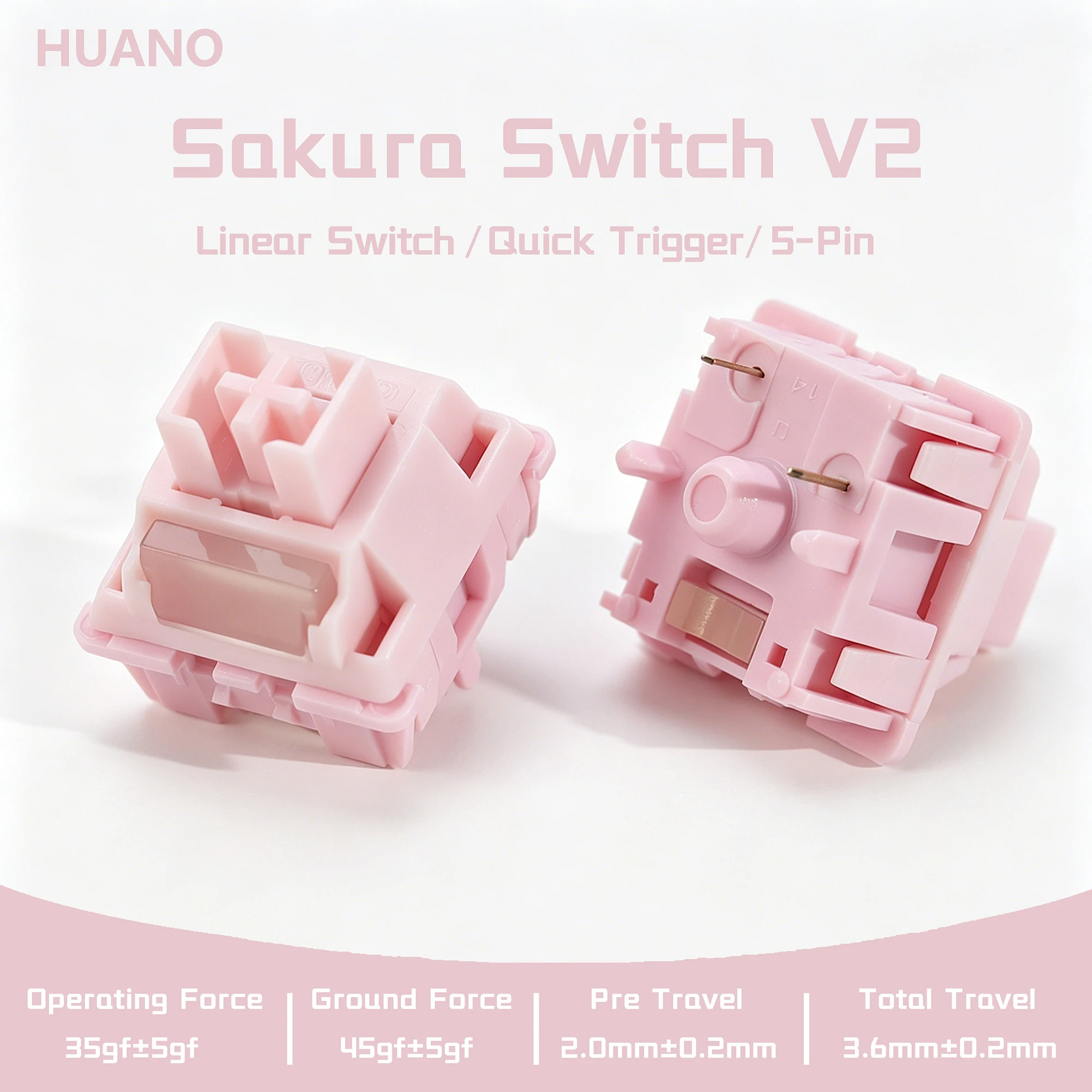 HUANO Sakura V2 V3 Pink Linear Switches 35gf 42gf 5-Pin Gaming