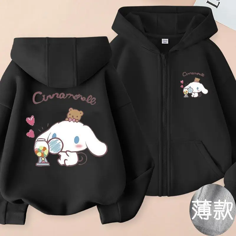 Imagem -03 - Moletom Infantil de Algodão Puro com Zíper Jaqueta Cardigã com Capuz Conjunto Sanrio Cinnamoroll Primavera e Outono