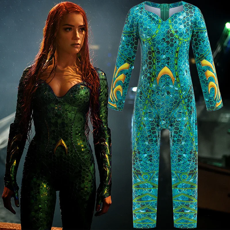 Aquaman Mera Jumpsuit For Teen Girl Cosplay Costume 2024 Halloween Children Print Cartoon One Piece Romper Clothes