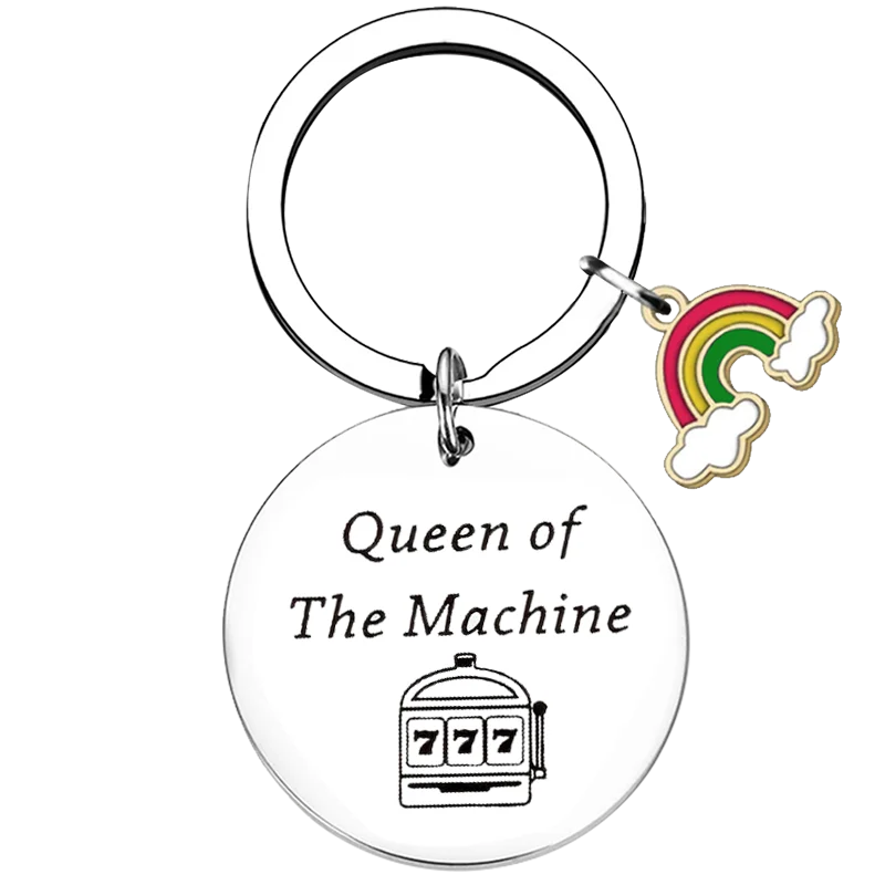 New Slot Machine Inspired Key Chain Ring Queen of The Machine Gambling keychains pendant Casino Lover Gift