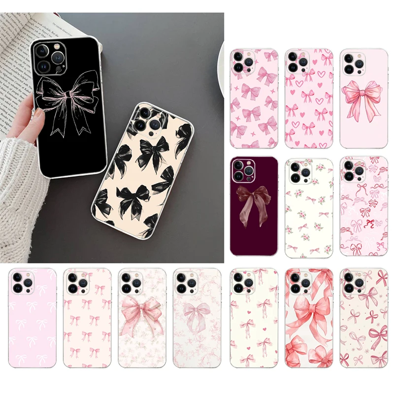 

Pink Bow Tie Phone Case Carcasa Funda For iPhone 17 Pro Max Air 17 16 15 14 13 Pro Max 15 16 Pro 15Plus
