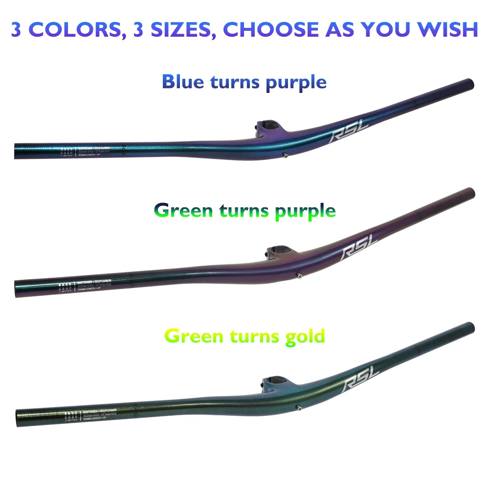 RSL OEM индивидуальный руль для горного велосипеда из углеродного волокна, меняющий цвет, 28,6 мм, подъем 27,5 мм, длина стержня 35/45/55 мм