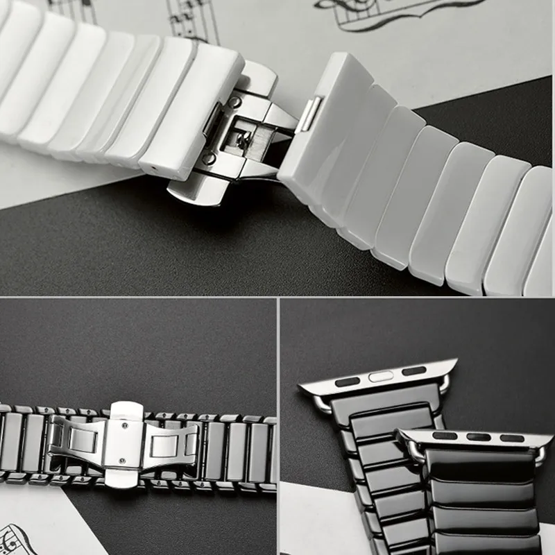 Ceramic Strap for Apple Watch Band 44mm 40mm 45mm 42mm 41 38 Stainless steel butterfly bracelet iWatch serie 8 7 6 3 se ultra 49