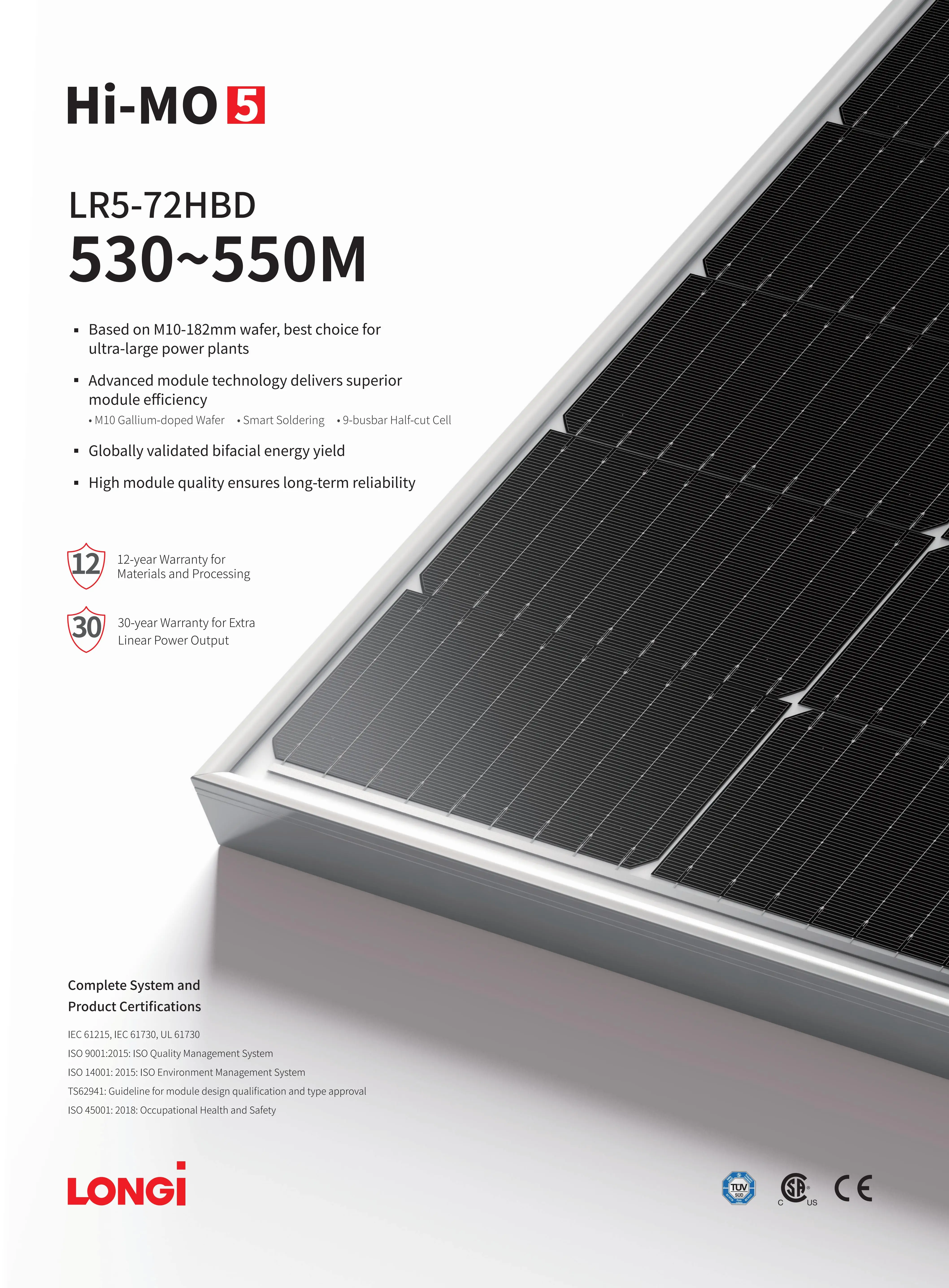 Europe Longi Solar Panel Bi Facial 550W 535W Half Cell  Panels Pv Modules Bifacial PV 