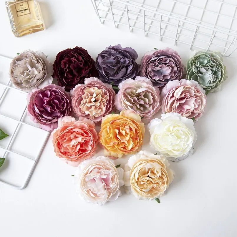 

100PCS Wholesale Silk Peony Wedding Decorative Wreath Living Room Christmas Decorations for Home Scrapbooking Artificial Flowers