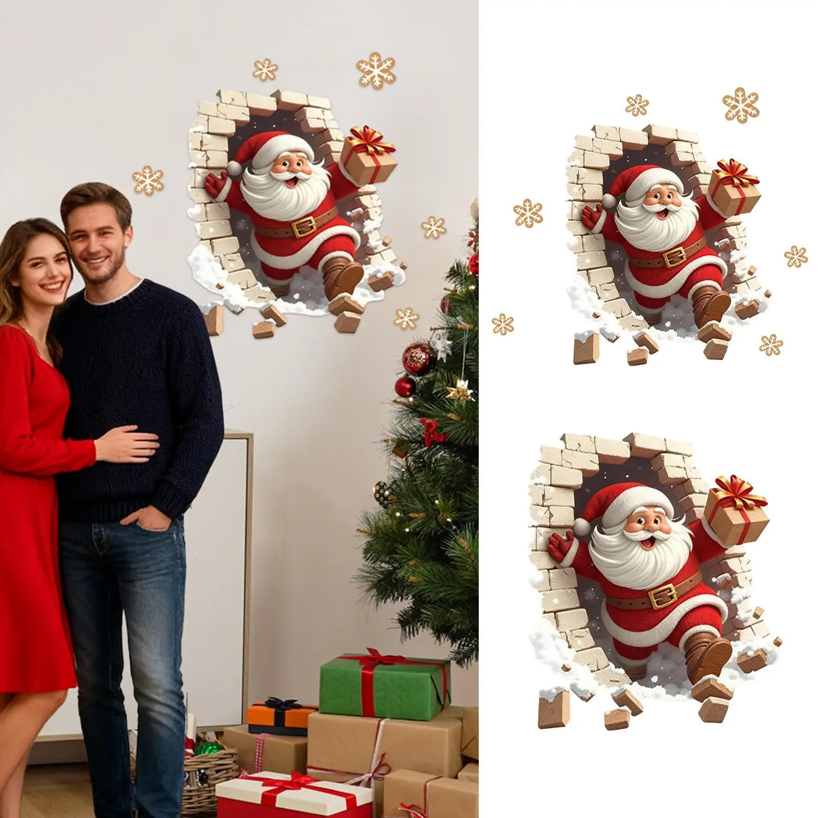 Santa Wall Stickers Christmas Stickers Decoration Santa Claus Breaking Wall Holiday Decal For Home Party Living Room Bedroom