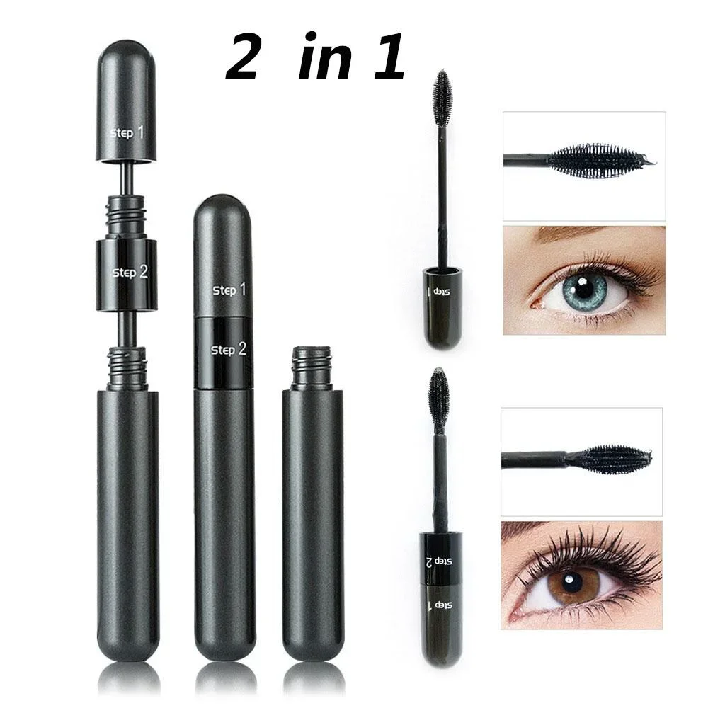 3D Mascara 2in1 Elongated Curling Thick Waterproof Not Easy To Smudge Cool Black Mascara Silicone Brush Head