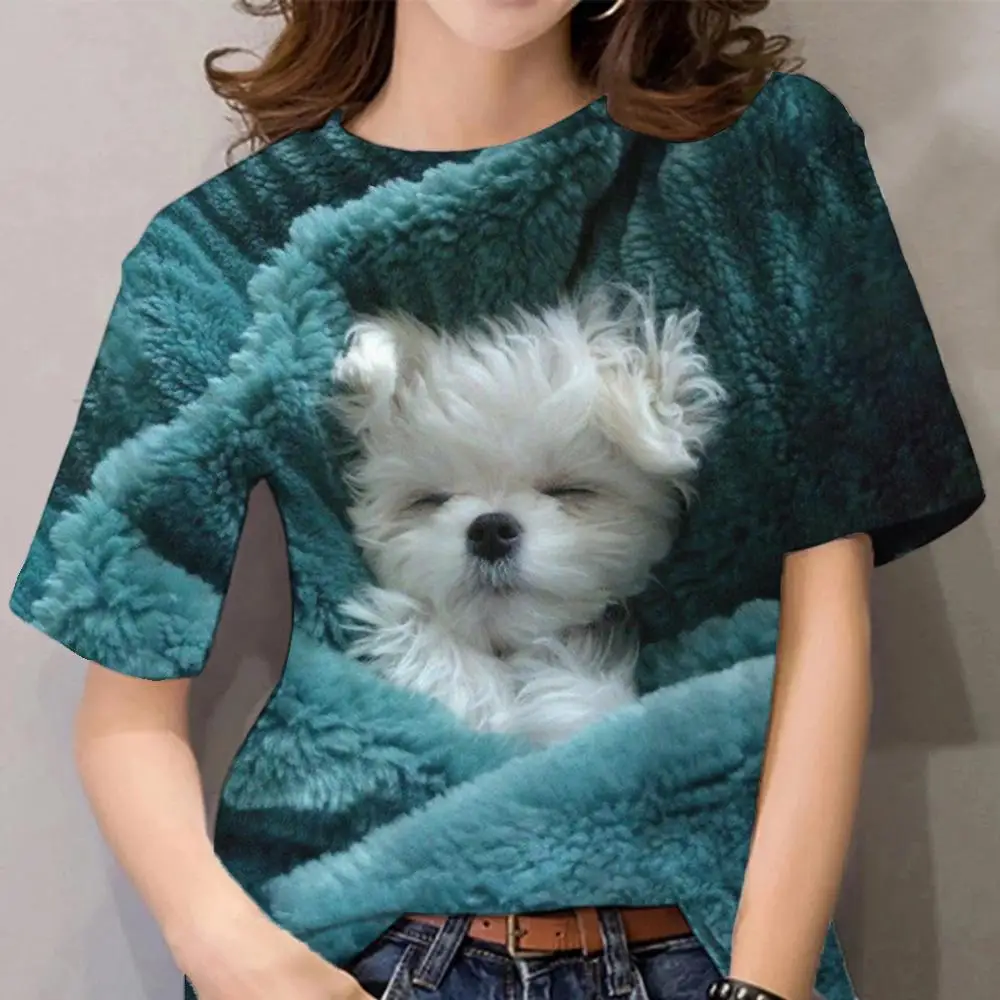 Camisetas con estampado 3D de gato para mujer y niña, ropa informal de calle de manga corta, Y2k