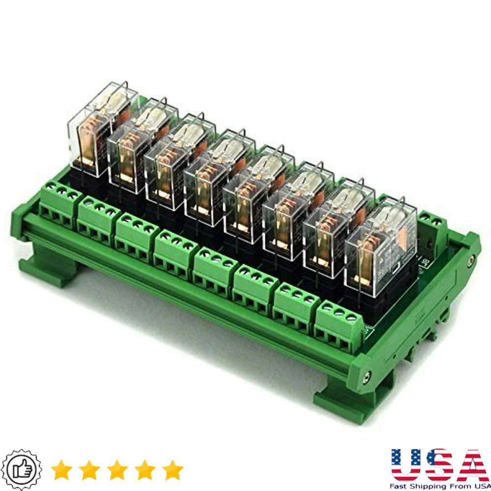 DIN Rail Mount AC/DC 24V Control 8 SPDT 16Amp Pluggable Power Relay Module G2R-1-E