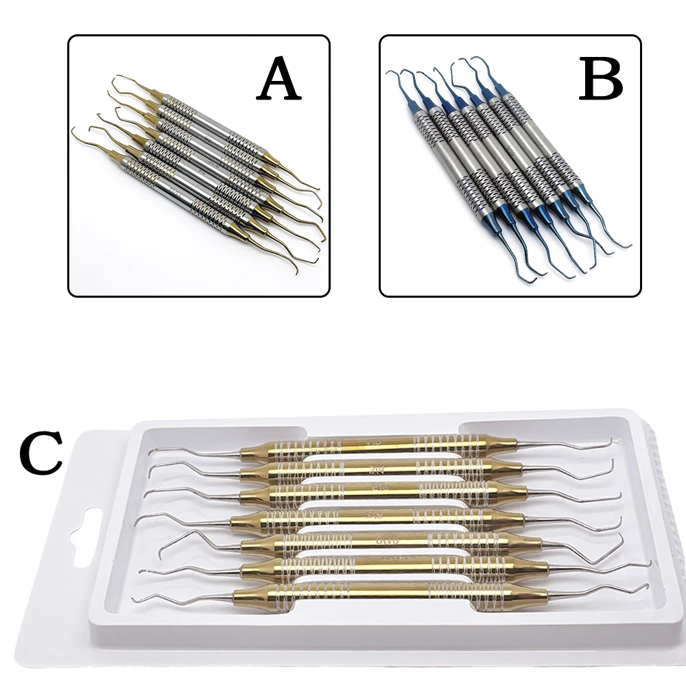 

7 шт., набор стоматологических скейлеров для чистки зубов, пародонтальные изящные костные кюреты, перо, стоматологическое оборудование, инструмент для ухода за полостью рта