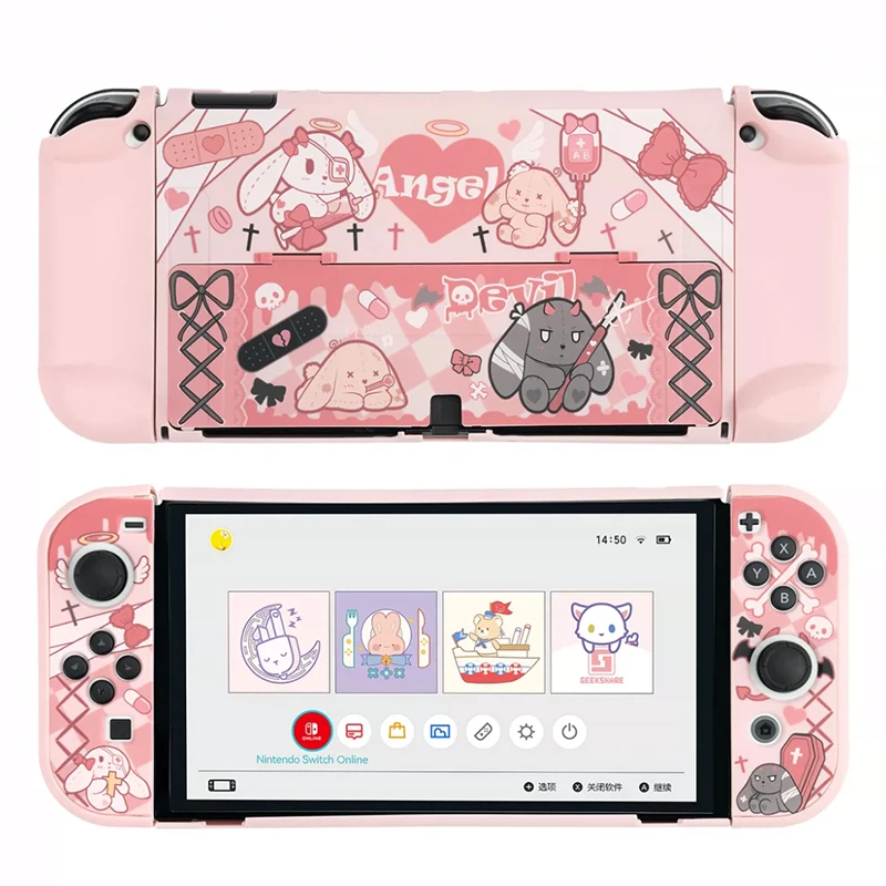 Niedliche Hase ns oled Schutzhülle für Nintendo Switch oled Dock able Cover Split Design Harts chale Zubehör rosa Fall