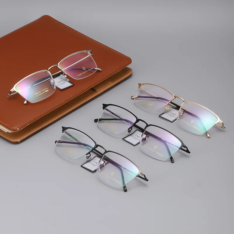 PROTABLE Eyewear Frame, Handsome and Titanium Metal Frame, Textured Half Frame for Men and Women, Made In Shenzhen 9914