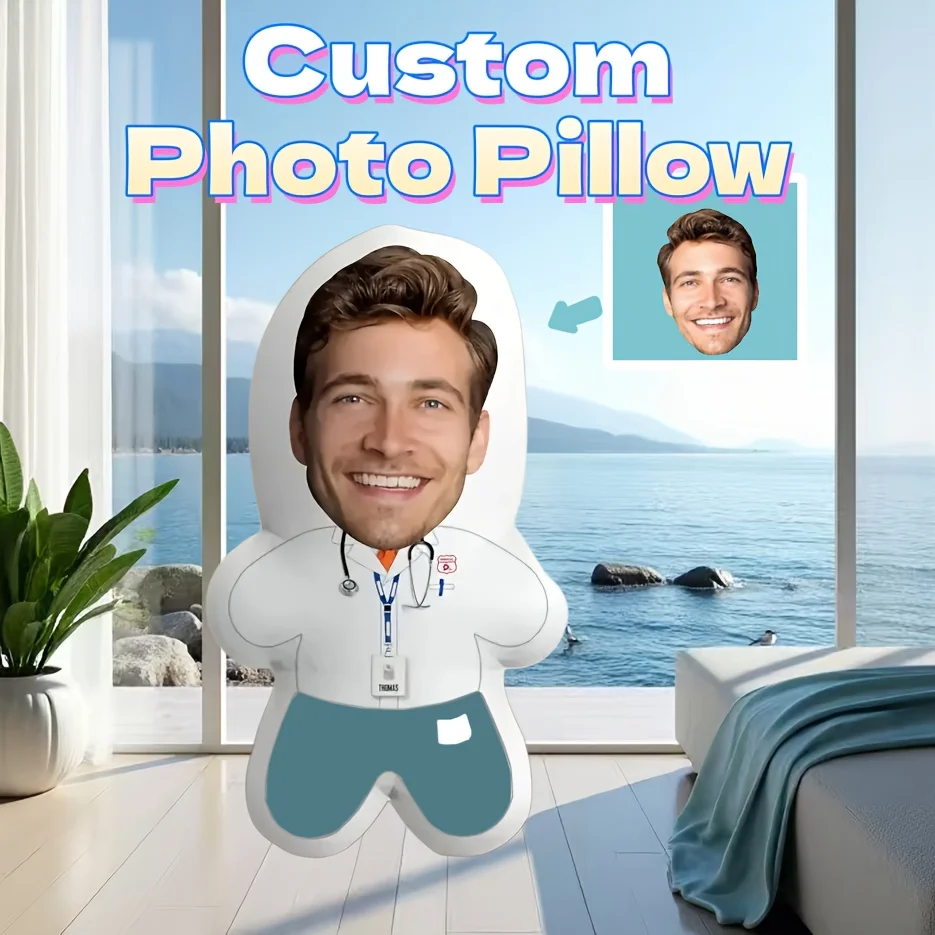 Customized 3D Printed Face-Changing Plush Pillow - Personalized Doctor Design Plush Cushion, Suitable Living Room Decoration, a