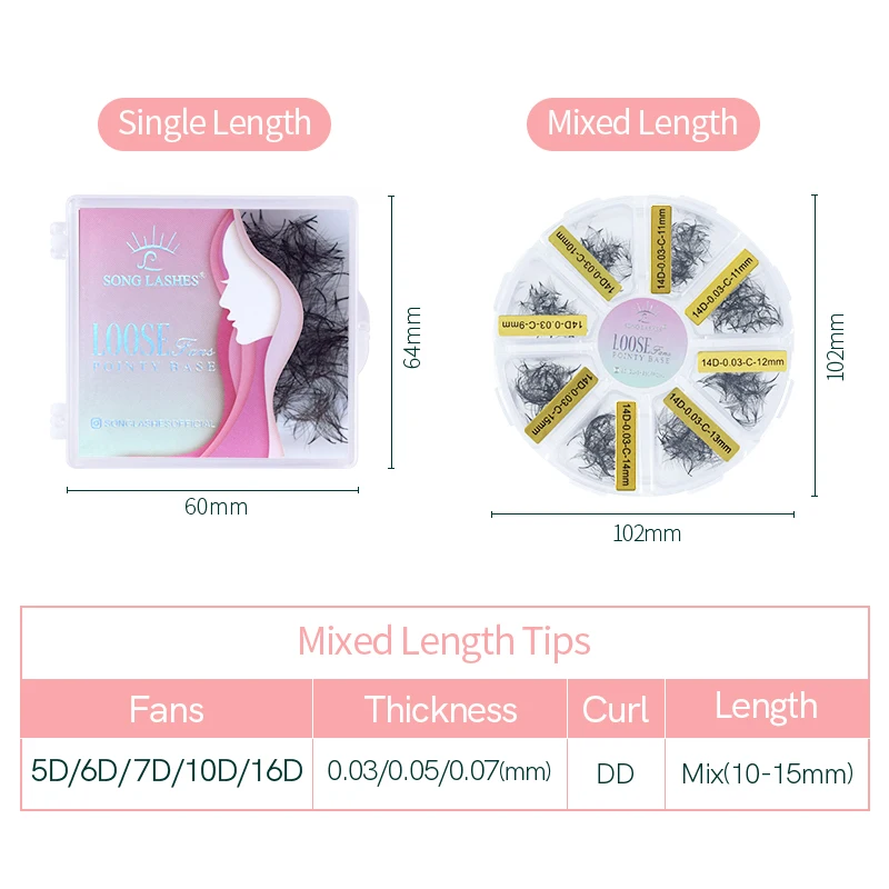SONG LASHES Pointy Base Promade Fans Eyelash Extensions Sharp Thin Root 6D long stem Premade Volume Fans