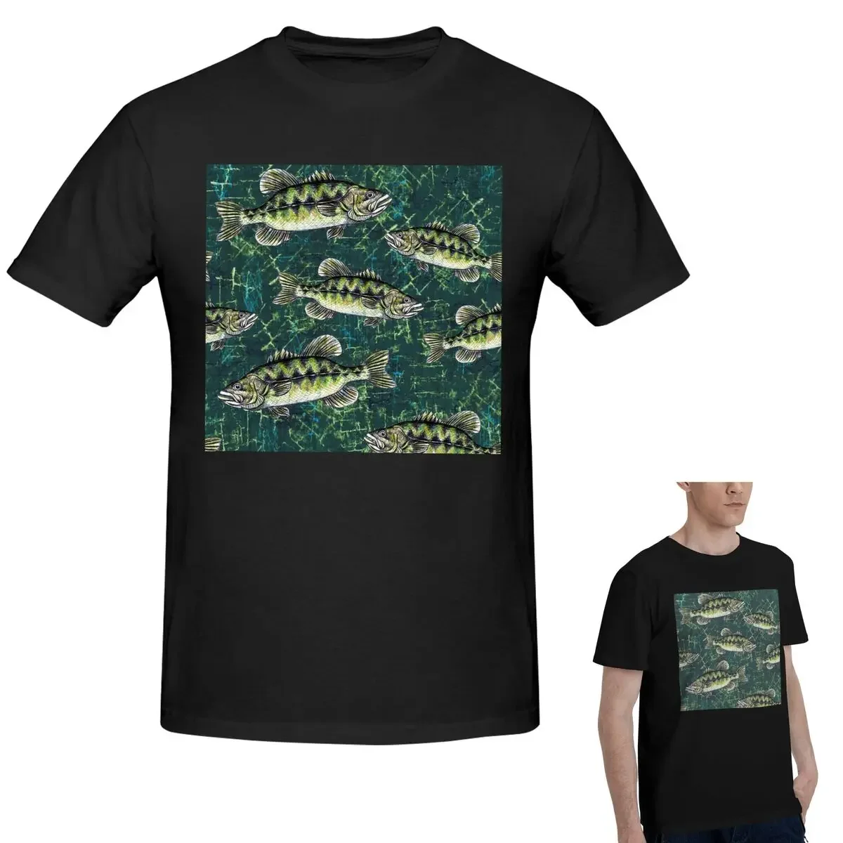 

100% хлопок, футболка с камуфляжным узором «Largemouth Bass», мужская модная футболка большого размера, мужские летние рубашки с круглым вырезом, топы, S-6XL