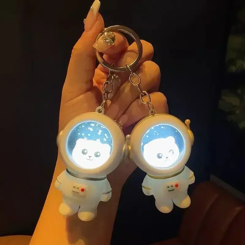 Cartoon Spaceman Light Glowing Keychain Sunset Light Luminous Keychain Female Cute Space Astronaut Couple Package Pendant Gifts