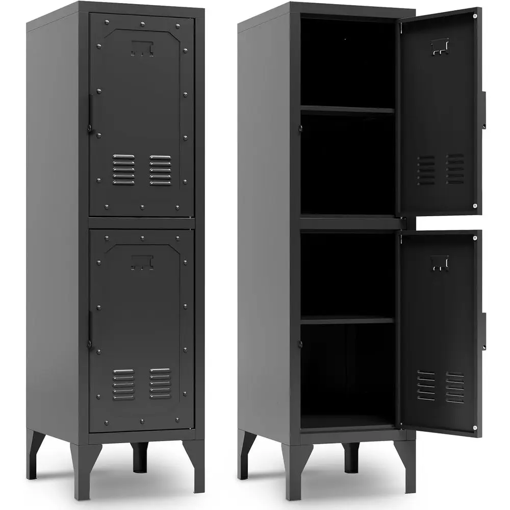 

2-Door Black Metal Storage Locker with Doors and Shelves, 50, Ideal for Home, Office, Garage, School, Gym