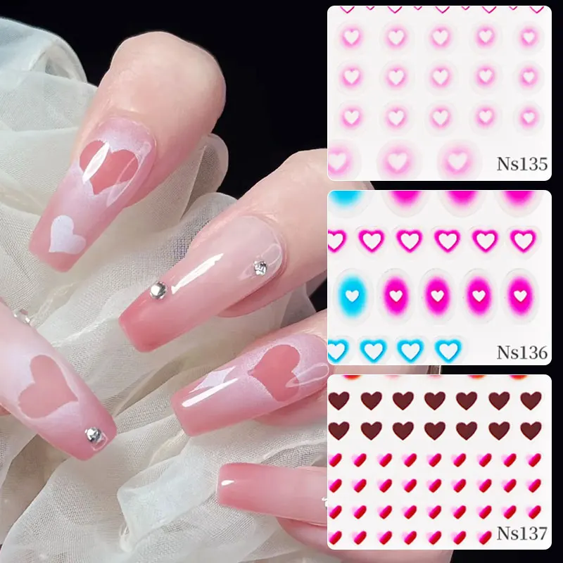 3D Red Love Heart Nail Art Stickers Charms Valentine Nail Design Self Adhesive Slider Decorations Decals Foils Tattoo Manicure