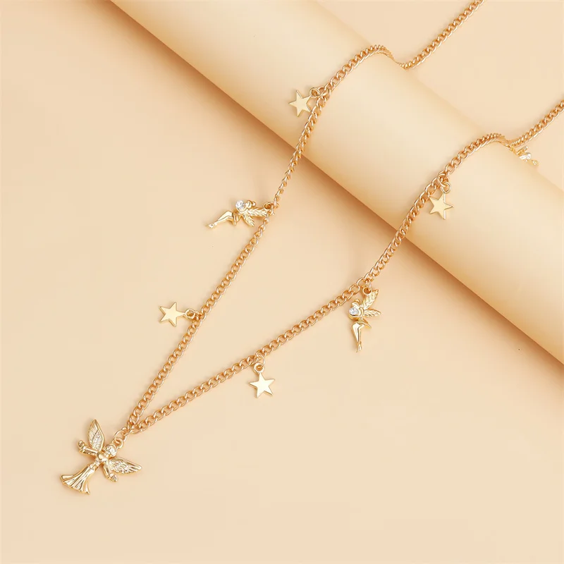 Corrente corporal de metal em forma de estrela de anjo para mulheres, simples e elegante, acessório elegante, moderno e sexy