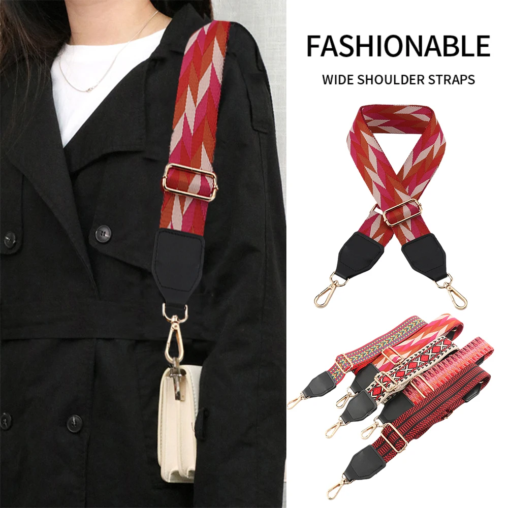 

Bag Strap Red Series 5cm Width With Leather Jacquard Weave Expansion Band Fashion Replacement Adjustable Colorful Strap Bag Part