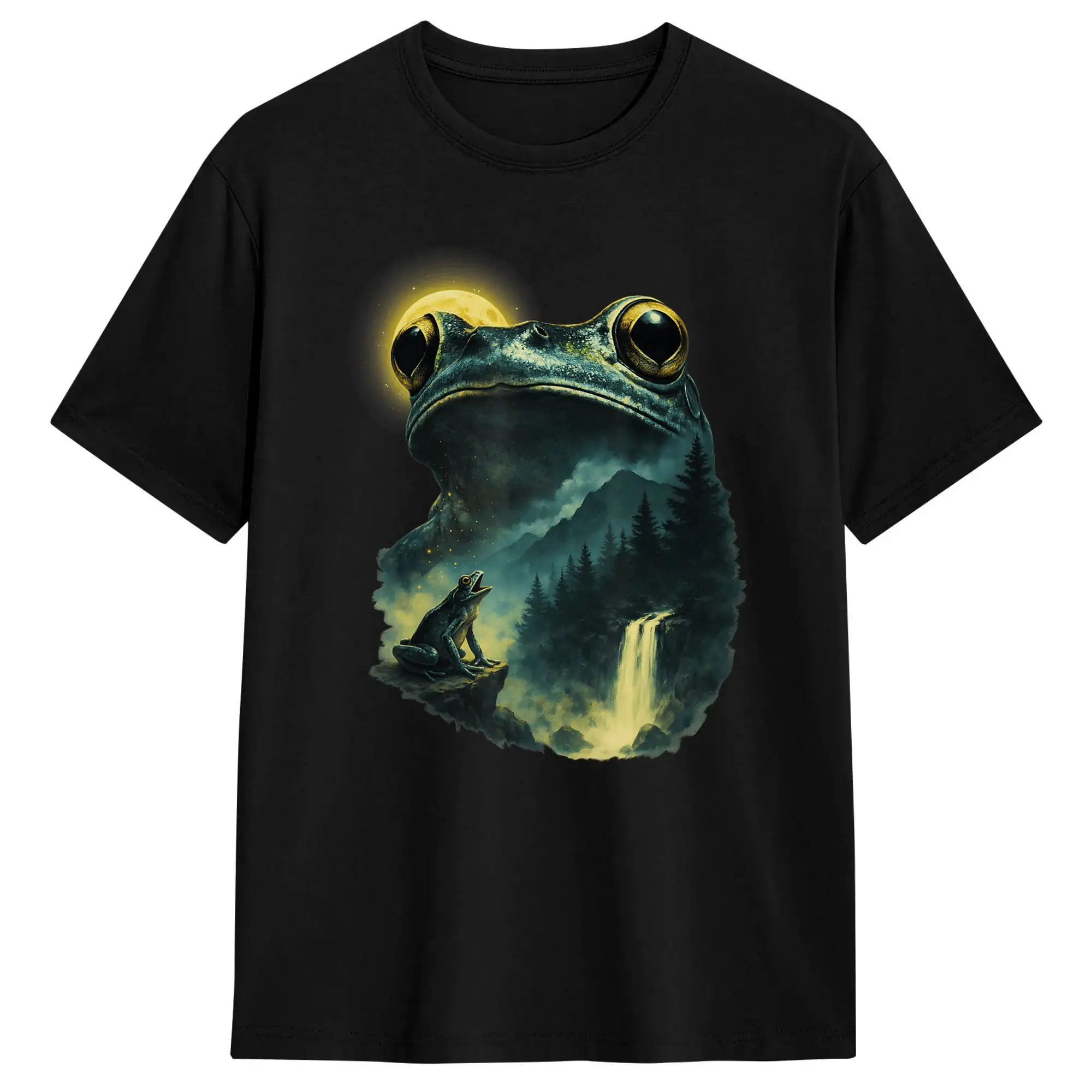 Frog Howling to Moon Frogs Howl at The Moon Parody Meme T Shirts for Men Pure Cotton T-Shirts Crew Neck Tees Short Sleeve
