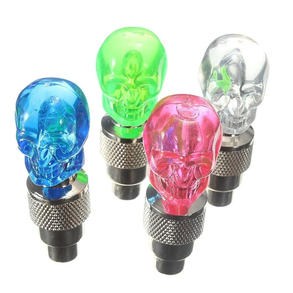 2Pcs/lot Wheel Tire Valve Cap Seal Skull Shape LED Light Lamp Vibration on/Off Fit Bicycle Motorbike Car Universal