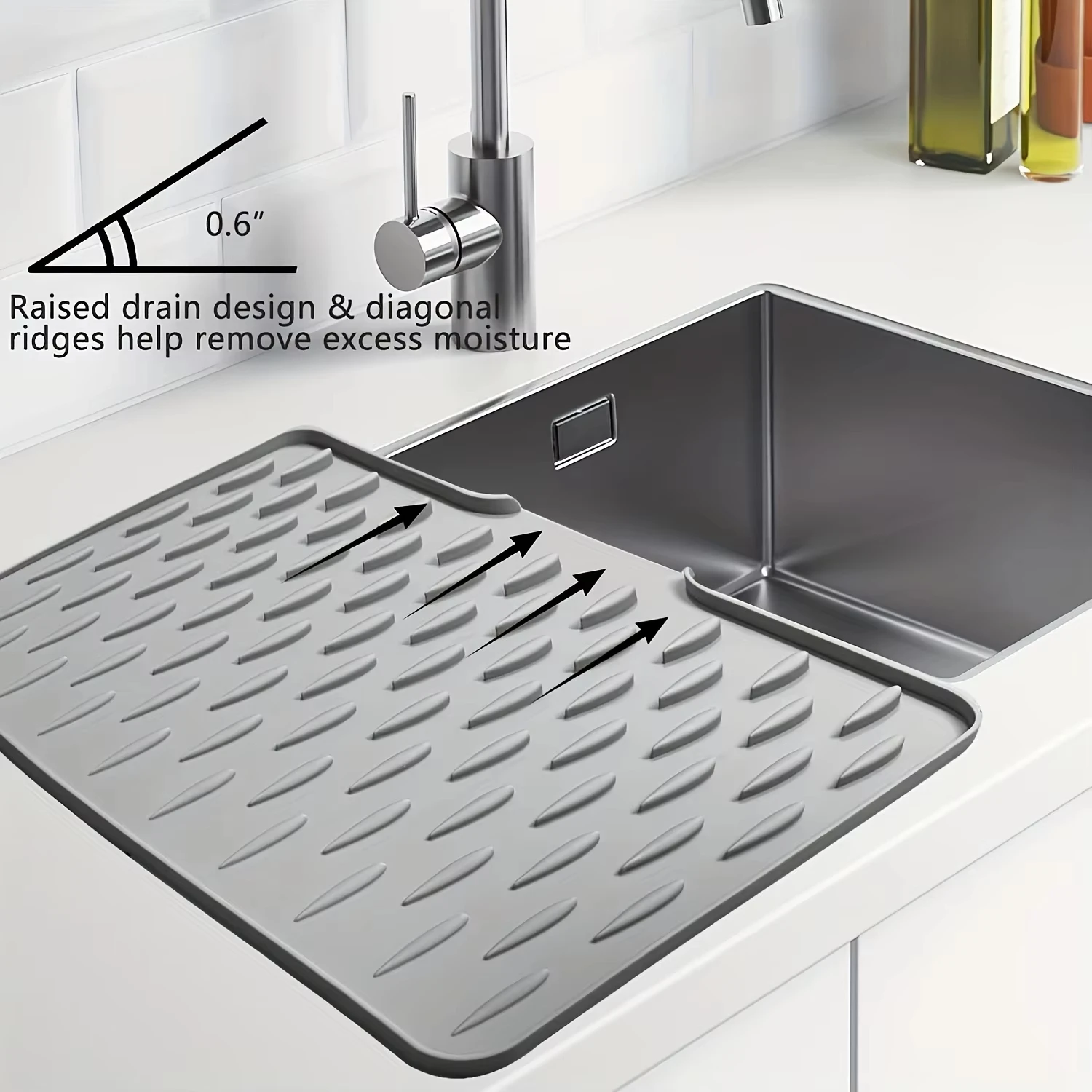 Kitchen Silicone Drain Mat Anti Slip Heat-resistant Silicone Tableware Drying Pad Dish Rack Suitable For Countertops Sink JJ2713