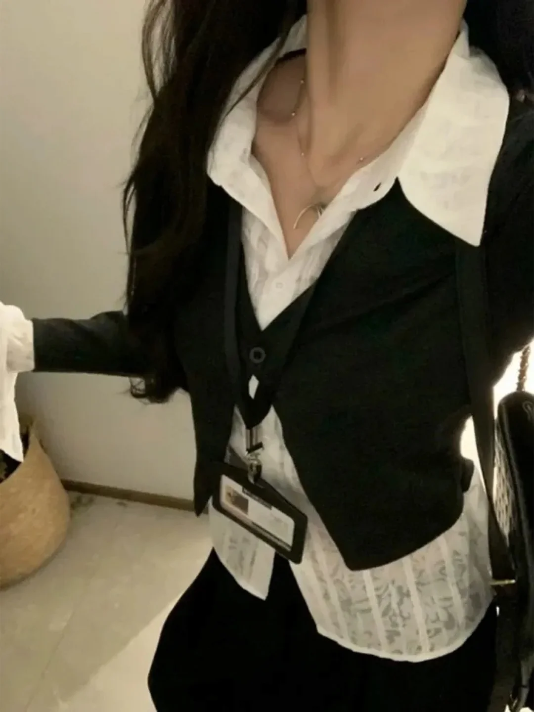 

plus Size Women's Korean Style Slim Fit Long Sleeve Shirt Fake Two-Piece Spring Fashion Breathable Comfortable Polyester Fiber