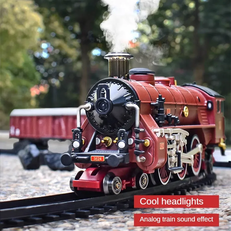 Steam Spray Mist Train Electric Simulation Retro Alloy Children\'s Rail Car Sliding Electric Train Model Toy