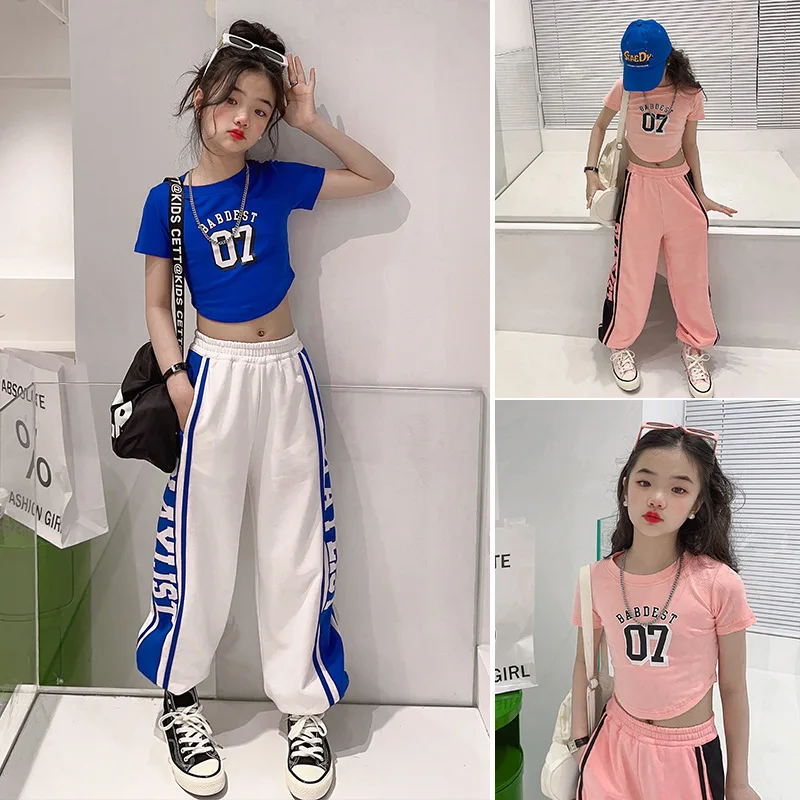 vetement fille 12 ans teen girls clothes sets cotton short Irregular t-shirt+Casual pants 2pcs 4-15 kid summer sport suit outfit