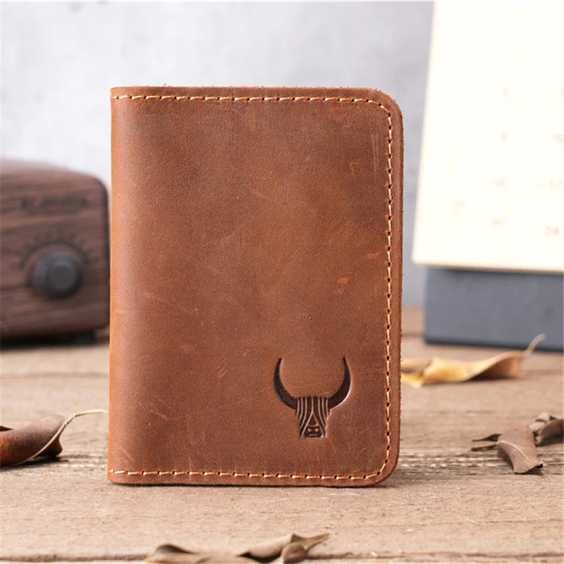 Handmade Distressed Men's Minimalist Leather Wallet Card Holder Wallets for Gifts Vintage Crazy Horse Leather Ultrathin Card Bag