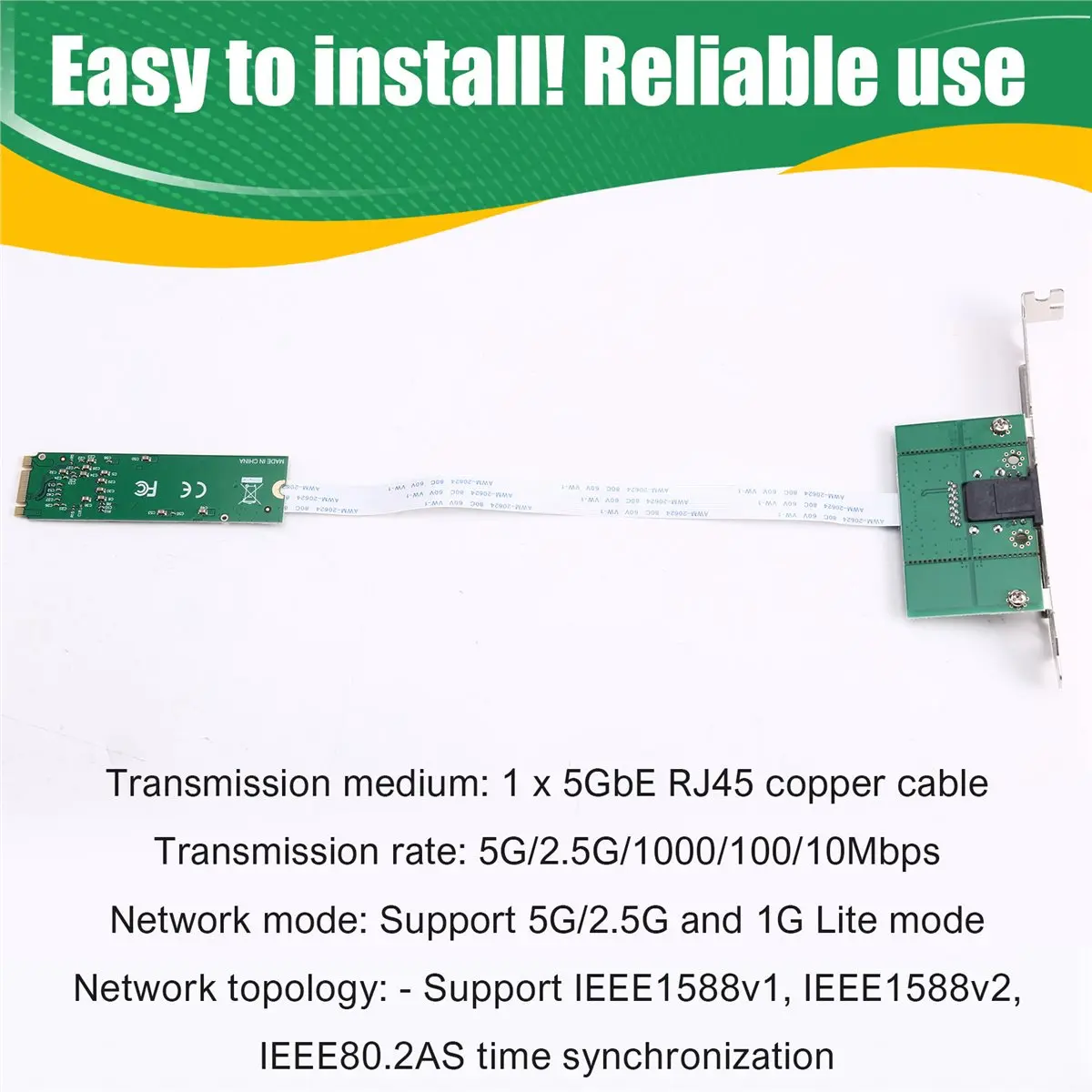 [VALUE PACK]M.2 B+M KEY to 5Gbps Gigabit Network Card Single Port Wired Network Adapter RTL8126 Chip for Win7/8/10
