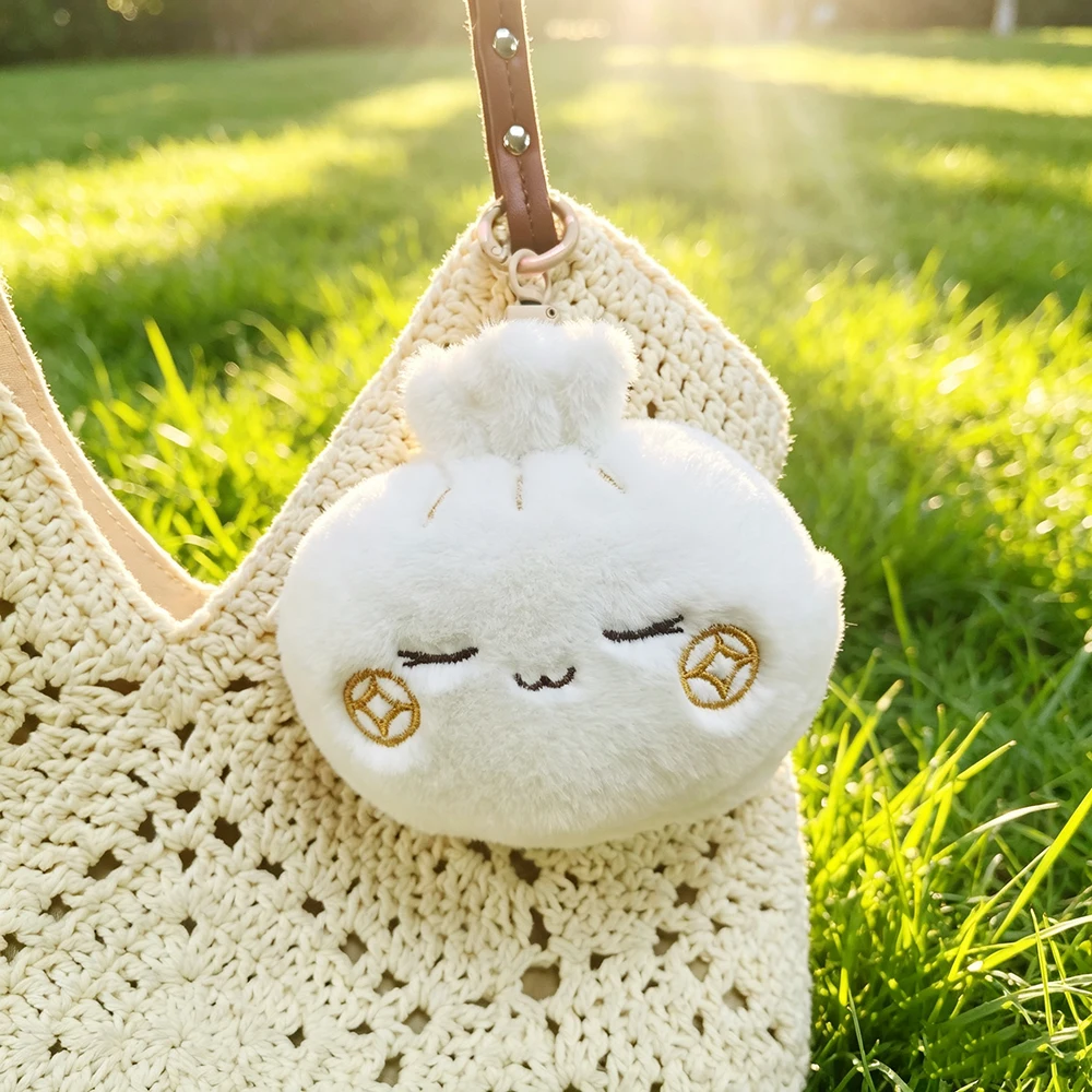 Monedero de peluche con forma de Bao Zi, llavero Kawaii, mini cartera con cremallera, bolsa de almacenamiento de peluche suave para auriculares y monedas